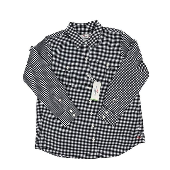 Vineyard Vines Performance Gingham Relaxed Plaid Shirt Ladies Size 6 NWT - Picture 1 of 12